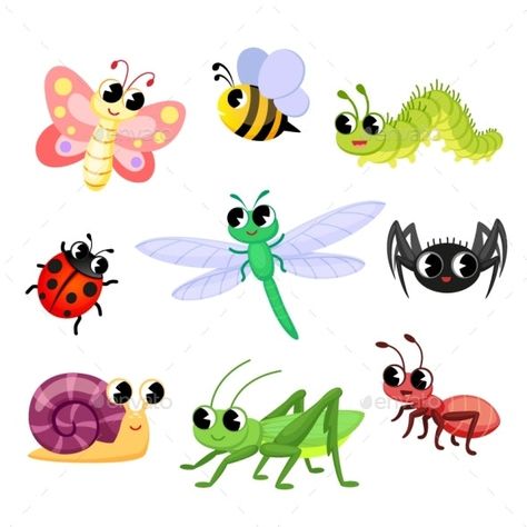 Cartoon Insects, Cute Insects, Bug Cartoon, Ladybug Cartoon, Insect Clipart, Insects Theme, Cartoon Butterfly, Happy Cartoon, Insect Art