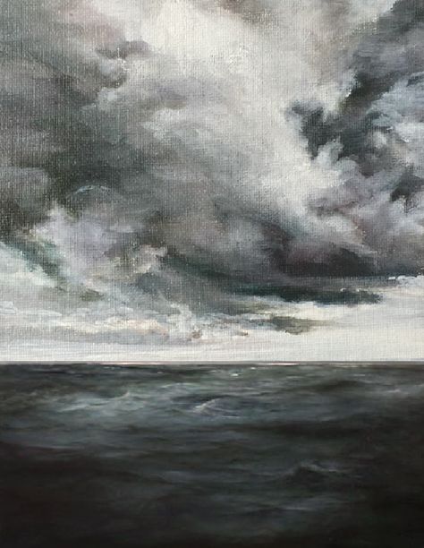 Stormy Water Painting, Stormy Sea Acrylic Painting, Foggy Ocean Painting, Cloudy Landscape Painting, Gray Sky Painting, Stormy Sea Watercolor, Stormy Ocean Watercolor, Stormy Sea Painting Tutorial, Stormy Beach Painting