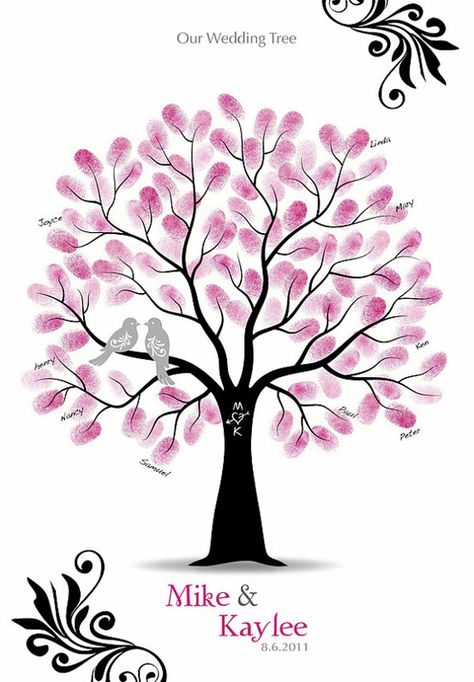 Wedding guest fingerprints Family Tree Drawing, Family Tree Craft, Fingerprint Wedding, Family Tree Painting, Family Tree Poster, Thumbprint Tree, Guest Book Tree, Wedding Tree Guest Book, Fingerprint Tree