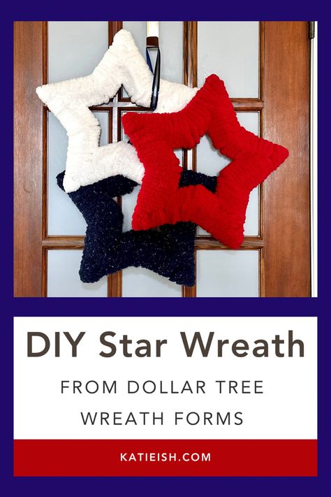 Patriotic Wreaths Diy, 4th July Wreath, Star Wreath Ideas Diy, Fourth Of July Wreath Diy, Dollar Tree Star Wreath Ideas, Wire Star Wreath Ideas, Dollar Tree Star Wreath, 4th Of July Wreaths, Dollar Tree Star Wreath Form Ideas Christmas