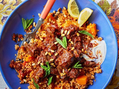 Harissa beef & tomato bulgur Beef And Lentil, Lentil Ragu, Butternut Squash Cinnamon, Beef Tomato, Cod Fillets, Bulgur Wheat, Bulgur Salad, Ragu Recipe, Harissa Paste