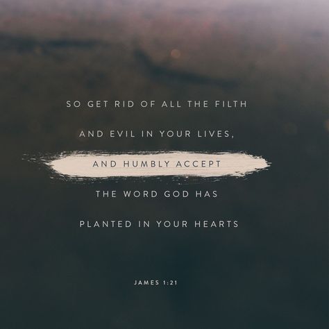 So get rid of all the filth and evil in your lives, and humbly accept the word God has planted in your hearts, for it has the power to save your souls. Ayat Alkitab, Religious Quotes, God Jesus, Verse Of The Day, Scripture Quotes, Verse Quotes, Bible Inspiration, Bible Verses Quotes, Bible Scriptures