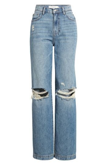 A perfect faded-blue wash and slashed knees bring major street cred to straight-leg nonstretch jeans you'll wear on repeat. Zip fly with button closure Five-pocket style 100% cotton Machine wash, tumble dry Imported Jeans Png, Jeans Ripped, Trendy Outfits For Teens, Dad Jeans, Cute Pants, Cute Outfits For School, Cute Jeans, Cute Everyday Outfits, On Repeat