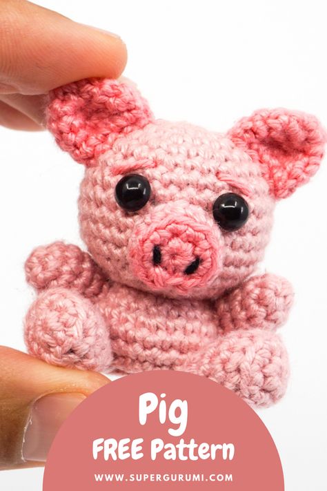 Free Crochet Pattern for the Mini Pig by Supergurumi. This cute pig is easy to crochet with a step by step description and many pictures. Get the free pattern on the Website. #amigurumi #crochet #crochetpattern #pig #piggy Pig Crochet Pattern, Owl Knitting Pattern, Pig Crochet, Small Crochet Gifts, Mini Amigurumi, Crochet Pig, Easy Crochet Animals, Crochet Animal Amigurumi, Cute Pig