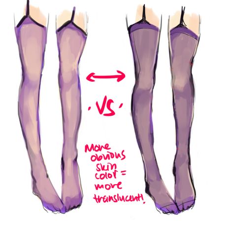 Thigh Reference Art, How To Color Stockings Digital Art, Stocking Drawing Reference, How To Draw Tights, Stockings Illustration, Tights Drawing, Leg Reference, Translucent Material, Fashion Illustrations Techniques