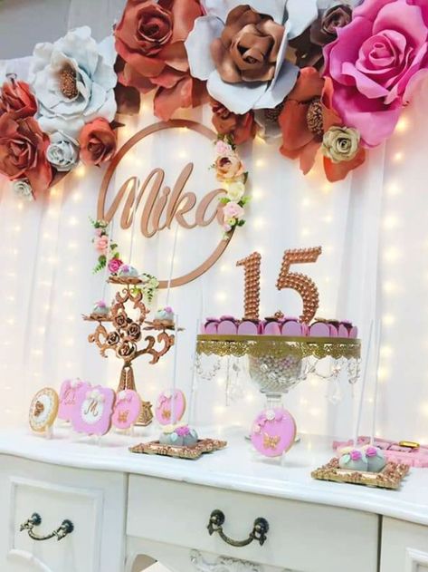 Floral Quinceanera Quinceañera Themes, Dessert Table Backdrop, Girls Birthday Party Themes, Rustic Party, Dessert Table Decor, Quinceanera Themes, Quinceanera Party, Rustic Cake, The Catch