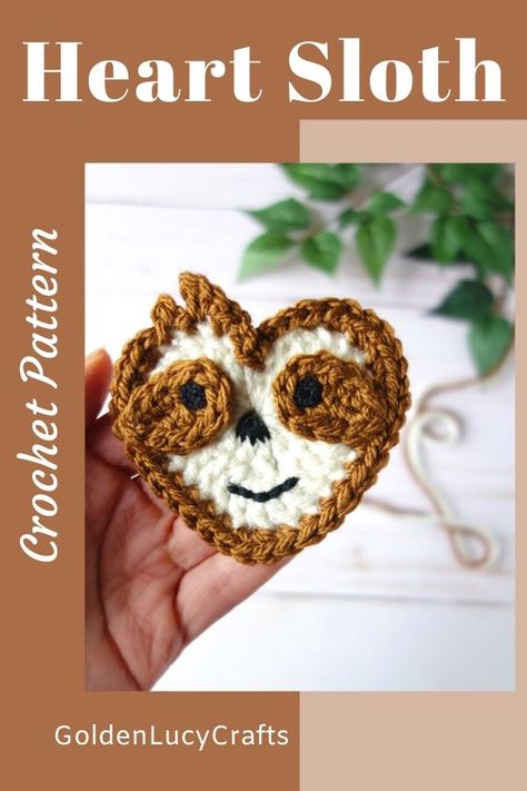 How to crochet Sloth applique, heart-shaped sloth, free crochet pattern Crocheted Sloth, Sloth Crochet, Crochet Sloth, Crochet Penguin, Crochet Poncho Free Pattern, Crochet Eyes, Quick Crochet Patterns, Crochet Abbreviations, Crochet Supplies