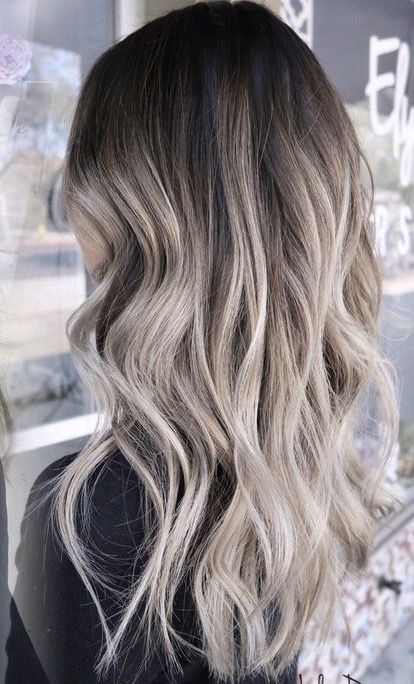 White Balayage On Brown Hair, Dark Brown To Icy Blonde Balayage, Dark Hair Blonde Ombre, White Blonde Balayage On Dark Hair, Icy Blonde Balayage Dark Roots Long Hair, Brown To Ash Blonde Ombre, Icy Blonde And Brown Balayage, Smokey Brunette Hair Balayage, Icy White Blonde Hair Dark Roots