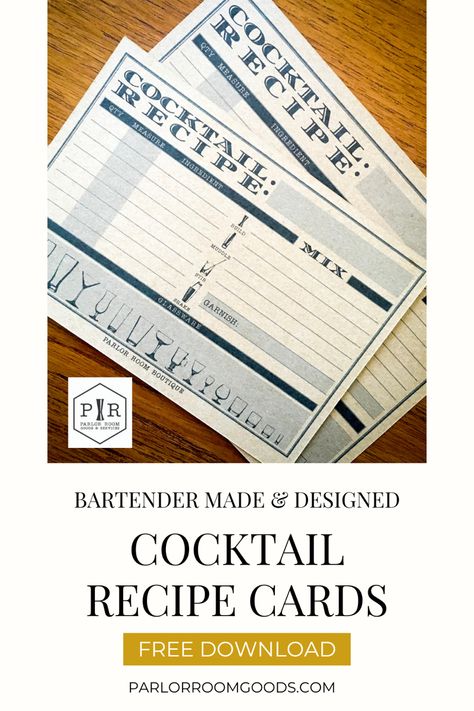 Bartender Designed & Artist Made Cocktail Recipe Card made for professional and home bartender. Click to download your free printable recipe cards amd start your cocktail library. Cocktail Recipe Card Design, Printable Cocktail Recipe Cards, Cocktail Recipe Card, Cocktail Recipe Cards, Bartender Recipes, Summer Coloring Sheets, Home Bartender, Recipe Cards Printable Free, Parlor Room