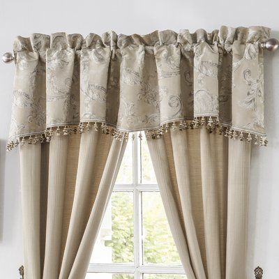 Victorian Window Treatments, Curtain With Valance, Gray Valance, Dollhouse Windows, Cream Drapes, Waterford Bedding, Window Curtain Designs, Scalloped Valance, French Country Ideas