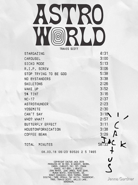 Astro World Travis Scott, Music Receipt, Travis Scott Album, Astro World, Album Receipt, Collage Photos, Sneaker Posters, Music Poster Ideas, Vintage Poster Design