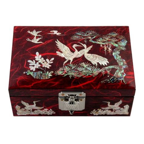 https://zenmerchandiser.com/shop/mother-pearl-birds-pine-tree-design-lacquered-wooden-red-mirrored-jewelry-trinket-keepsake-treasure-gift-box-case-chest-organizer/ Creative Jewelry Storage, Jewelry Storage Solutions, Kids Jewelry Box, Jewelry Box Design, Jewelry Box Mirror, Earring Jewelry Box, Treasure Gift, Large Jewelry Box, Japanese Jewelry