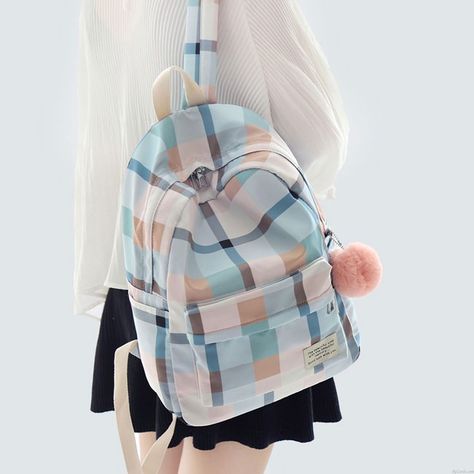 Sweet Lattice School Bag Grid Large Student Canvas Backpack College Bags For Girls, Moda Ulzzang, College Canvas, Bag Packs, Plaid Backpack, Cute School Bags, Stylish School Bags, Aesthetic Bags, Travel Backpacks