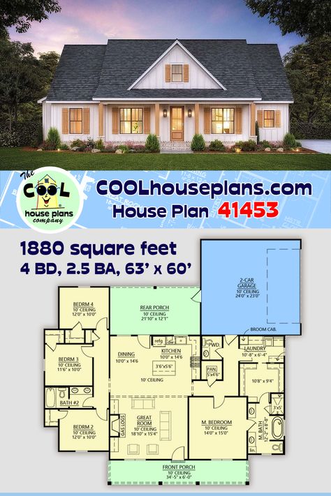 Country Farmhouse Plans, Owners Suite, Bedroom Country, White Siding, Cottage Floor Plans, Country Farmhouse Style, Custom Home Plans, Building Plans House, Open Living