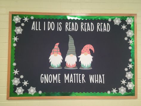 Enchanted Forest Classroom Theme Bulletin Boards, Gnome Classroom Door Decoration, Enchanted Forest Bulletin Board, Gnome Bulletin Board Ideas, Gnome Classroom Theme, Enchanted Forest Classroom, Starbucks Classroom, Christmas Library Display, Gnome Classroom