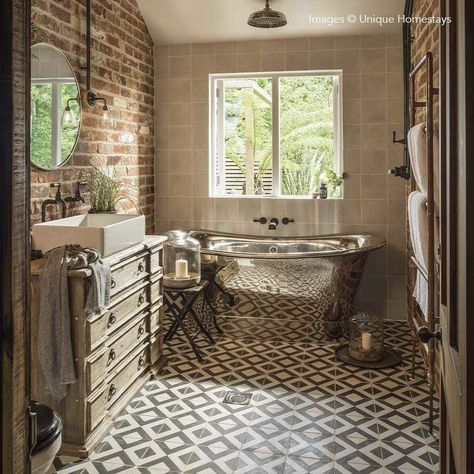 Bert And May Tiles, Farmhouse Bathroom Design, Tiled Hallway, Modern Farmhouse Bathroom, Bathroom Shower Tile, Geometric Tiles, Wet Rooms, Farmhouse Bathroom, Wood Accents