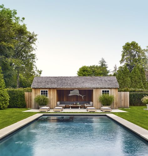 Pool Houses Ideas Backyards, Sauna Design Interior, Pool House Exterior, Backyard River, Thomas Hamel, Robert Stilin, Pool House Ideas, River Pool, Hamptons Home