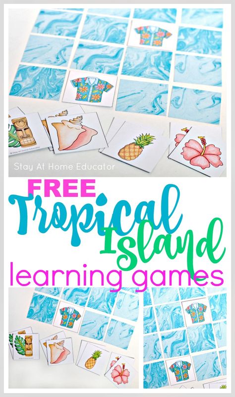 Tropical Themed Printable Learning Games For Preschoolers. These games are a great way to play and learn all at the same time this summer. - preschool summer activities for parents - summer school ideas for kindergarten - summer vacation activities for students - summer season activities for kindergarten - summer activities for preschoolers - summer vacation activities for students at home - fun activities for kids during the summer Hawaiian Activities For Preschoolers, Hawaiian Theme Preschool Activities, Season Activities For Kindergarten, Hawaiian Preschool Activities, Luau Preschool Activities, Caribbean Crafts, Tropical Activities, Summer School Ideas, June Themes