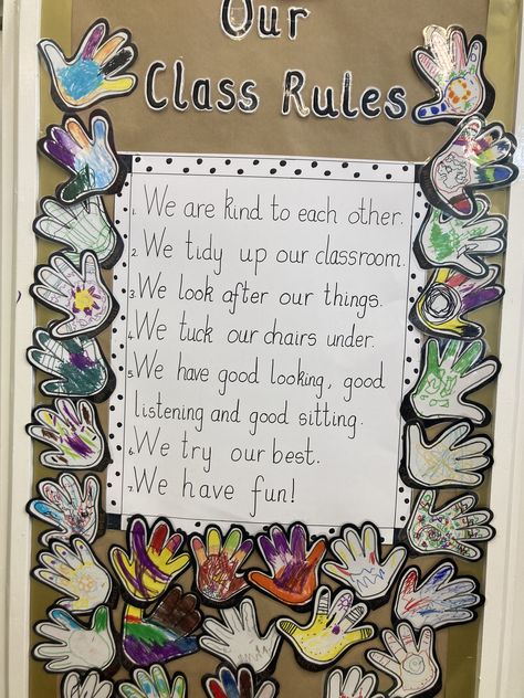 School Rules Display, Class Rules Display Ideas, Classroom Rules Display Ideas, Primary School Resources, Welcome To Our Class Display, Reception Transition Activities, Primary 2 Classroom Ideas, New Class Display, Class Charter Display Eyfs