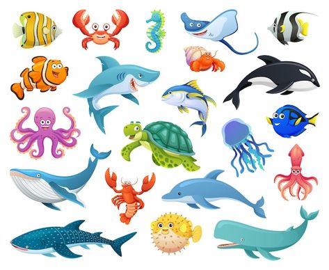 Animals And Their Homes, Cartoon Sea Animals, Estilo Cartoon, Fauna Marina, Fish Clipart, Ocean Kids, Easter Coloring Pages, Easter Colouring, Cute Fish