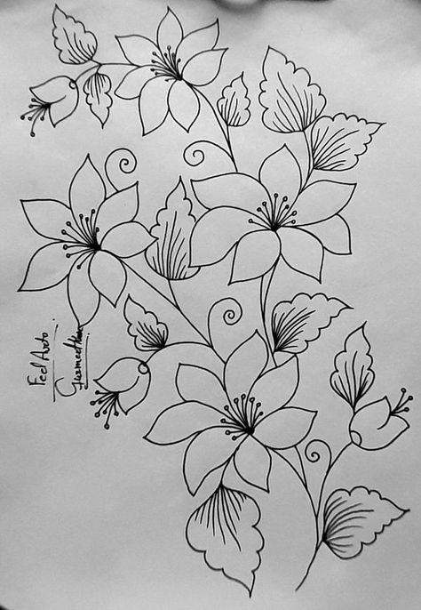 Embroidery Templates Free Printable, Bedsheet Embroidery, Floral Embroidery Patterns Templates, Free Printable Flowers, Embroidery Drawing, Drawing Crafts, Printable Flowers, Free Hand Designs, Bond Paper Design