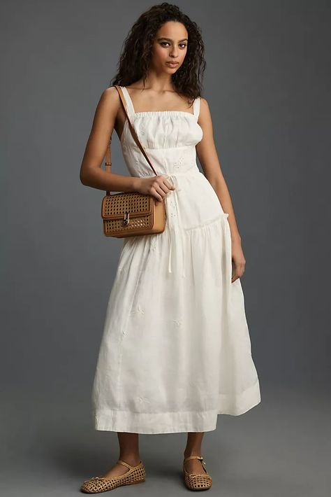 Women's Dresses | Anthropologie White Dress Spring, White Flowy Dress, Midi Dress White, Midi Dress Formal, White Sundress, Linen Midi Dress, Plus Size Kleidung, Clothing Essentials, Trendy Clothes For Women