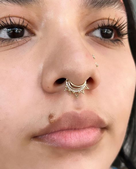 Bling bling • Instagram Stacked Septum Piercing, Nostril And Septum Piercing Together, Septum Stack, Nostril And Septum, Stacked Septum, Piercing Inspiration, Septum Piercing, Piercing Jewelry, Bling Bling