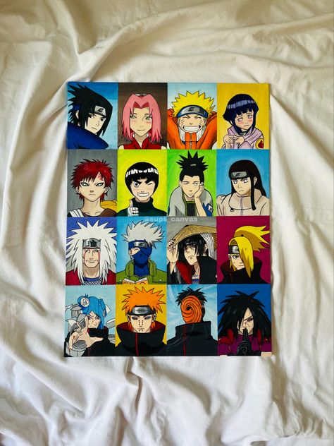 Aesthetic Naruto Drawing, Naruto Characters Painting, Naruto Art Painting, Itachi Uchiha Painting Easy, Naruto Collage Drawing, Itachi Uchiha Canvas Painting, Naruto All Characters Drawing, Naruto Canvas Painting Easy, Akatsuki Painting