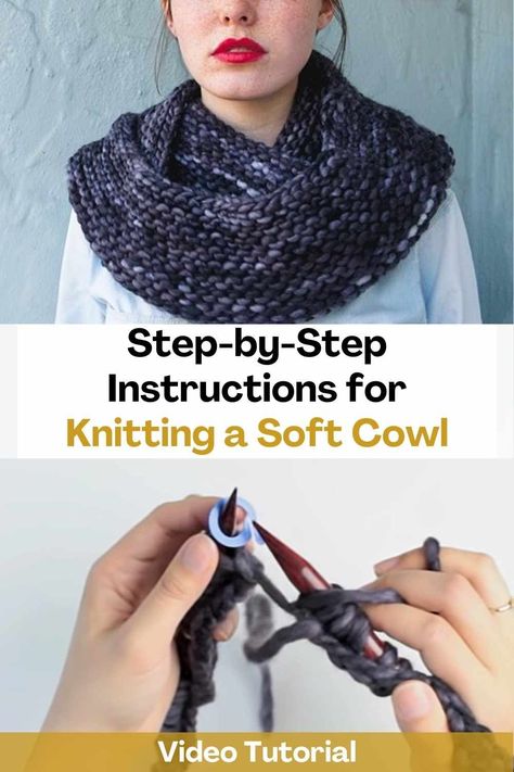 If you're looking for a knitting project that will help you move beyond the beginner level, but won't scare you off with its complexity, then an infinity scarf is a perfect choice. Not only is it a bit more challenging than a regular scarf, but it also introduces a few essential techniques that will help you tackle even more advanced projects in the future. One of the great things about this infinity scarf project is that it's knit with super bulky yarn, which produces a thick, sculptural... Chunky Infinity Scarf Knit Pattern, Infinity Scarf Knitting Pattern, Cowl Patterns, Scarf Knitting Pattern, Knitted Cowl, Chunky Infinity Scarves, Cowl Knitting, Cowl Knitting Pattern, Scarf Knitting