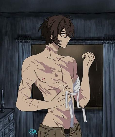 Hot Dazai Osamu, Dazai No Bandages, Hot Dazai Fanart, Dazai Shirtless Fanart, Dazai Drawing Sketch, Dazai Fanart Spicy, Dazai Nails, Dazai Bandages, Dazai Side Profile