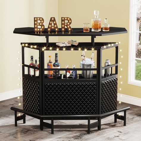 PRICES MAY VARY. Versatile Wine Bar Cabinet: Our home bar unit is designed with functionality in mind, featuring 4 large shelves and 3 stemware racks for glasses. It provides ample storage space for your favorite bottles, cocktail supplies, and stemware, keeping everything organized and easily accessible. The all-in-one design combines a wine glass or cup holder, wine rack, and storage shelves, making it the perfect addition to any kitchen or bar area. Durable and Stable Construction: Crafted wi Mini Wine Bar, Liquor Table, Home Bar Unit, Liquor Bar Cabinet, Home Bar Cabinet, Bar Unit, Liquor Bar, Wine Bar Cabinet, Home Bar Furniture