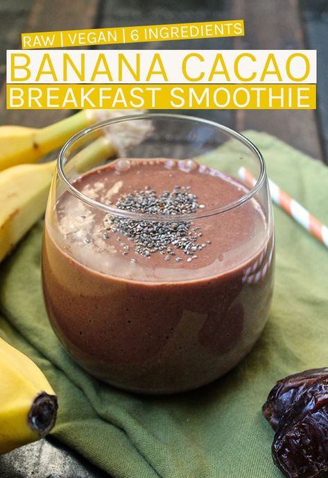 Healthy Chocolate Breakfast, Chocolate Breakfast Smoothie, Raw Breakfast, Cacao Smoothie, High Fiber Breakfast, Cacao Recipes, Shamrock Shake, Raw Banana, Green Quotes