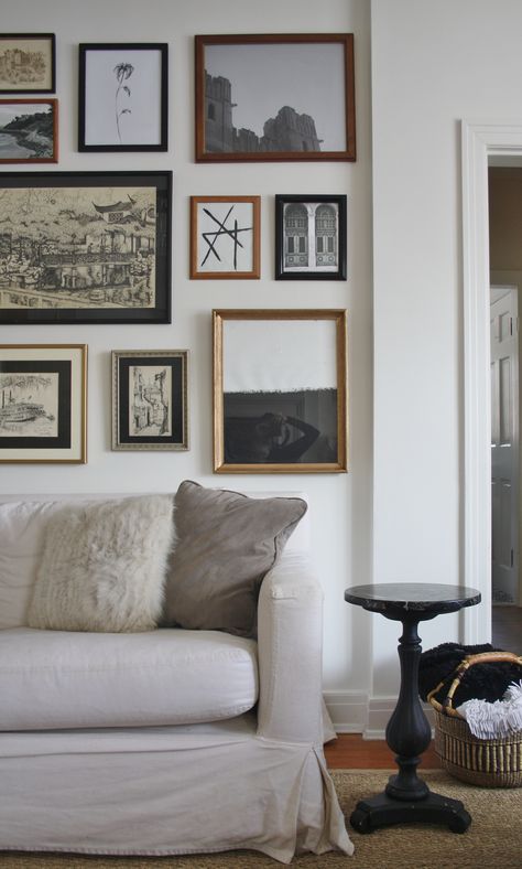 Neutral Gallery Wall above couch in living room -- Vintage Modern Style Above Couch Decor, Art Above Couch, Living Room Gallery Wall, Neutral Gallery Wall, Room Gallery Wall, Time Planning, Above Couch, Gallery Wall Inspiration, Gallery Wall Living Room