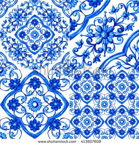 Tiles For Kitchen, Italian Majolica, Diamond Drawing, Fabric Patterns Design, Islamic Art Pattern, Painting Tile, Watercolor Pattern, Pictures To Paint, 5d Diamond Painting