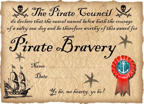 Pirate Certificate of Bravery (Ready to personalise) Swimming Certificate, Pirate Printables, Teach Like A Pirate, Pirate Classroom, Certificate Award, Pirate Activities, Pirate Crafts, Awards Certificates Template, Pirate Day