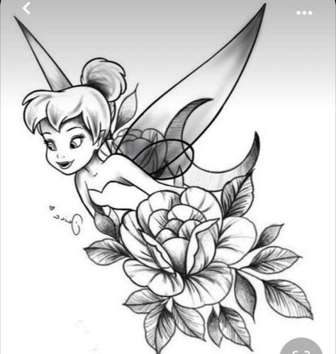 Disney Tinkerbell Tattoo, Tinker Bell Sleeve Tattoo, Tinkerbell Flower Tattoo, Disney Tattoo Black And Grey, Disney Flowers Tattoo, Tinkerbell Tattoo Designs, Floral Disney Tattoo, Disney Half Sleeve Tattoo, Disney Mandala Tattoo