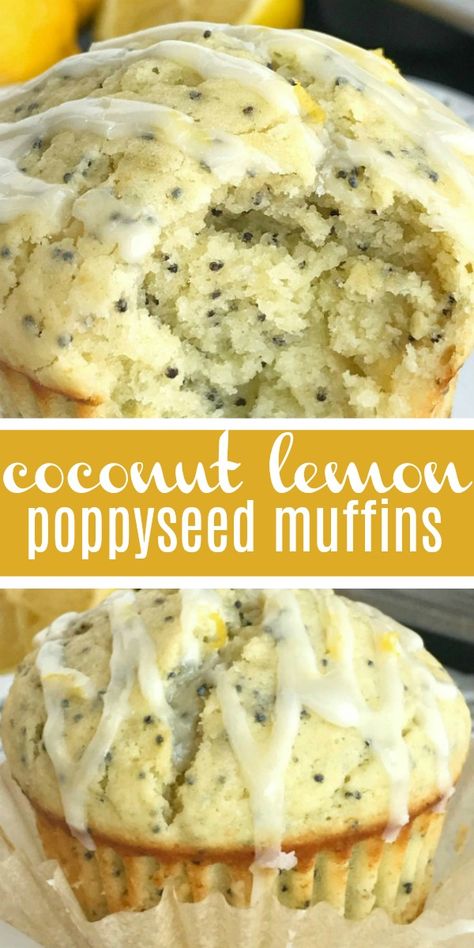 Coconut Lemon Poppyseed Muffins | Poppyseed Muffins | Lemon Recipes | Muffin Recipes | Coconut Lemon Poppyseed Muffins are a must make for springtime & summer. Coconut and lemon combine in a soft & moist poppyseed muffin with a lemon glaze on top. These muffins are filled with coconut oil, coconut extract, fresh lemon zest & fresh lemon juice. #muffinrecipes #lemonrecipes #muffins #coconutrecipes #coconutoilrecipe #recipeoftheday Summer Muffins, Poppy Muffins, Muffins Lemon, Poppyseed Muffin, Lemon Poppy Seed Muffins Recipe, Poppyseed Muffins, Breakfast Favorites, Lemon Poppy Seed Muffins, Coconut Extract