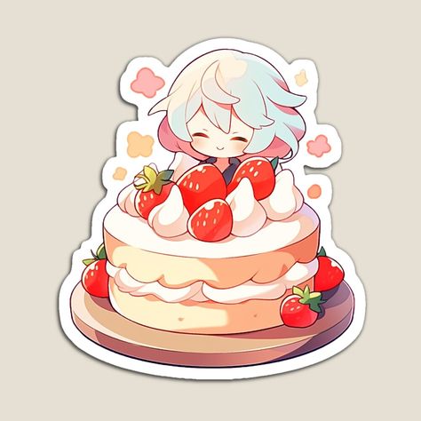 Food Chibi Drawing, Demon Slayer Food Chibi, Chibi Anime Stickers, Anime Food Stickers, Cake Anime, Chibi Food, Food Kawaii, Cake Drawing, Kawaii Sticker