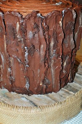 The Bake More: Nothing but BARK - Woodland / Stump Cake Chocolate Tree Bark, Outrageous Cakes, Woodland Theme Cake, Birch Tree Cakes, Stump Cake, Tree Stump Cake, Campfire Cake, Deer Cake, Offset Spatula