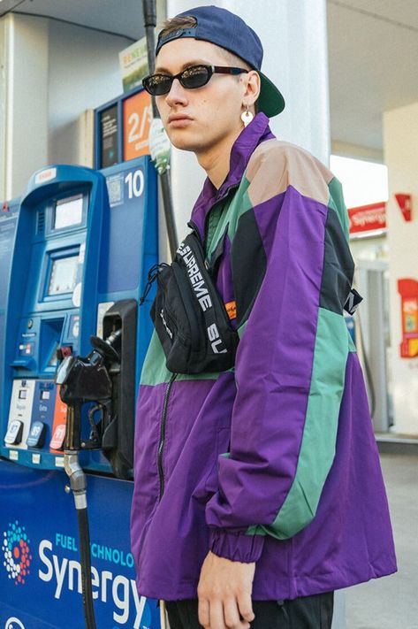 Purple Streetwear, Colorful Windbreaker, Hip Hop Jacket, Streetwear Jackets, Moda Streetwear, Streetwear Mode, Vintage Windbreaker, Estilo Hip Hop, Hip Hop Streetwear