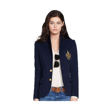 Polo Ralph Lauren Custom-Fit Fleece Blazer featuring polyvore, women's fashion, clothing, outerwear, jackets, blazers, blue, embroidered jackets, blazer jacket, ralph lauren blazer, blue blazer jacket and long sleeve blazer Ralph Lauren Blazer, Blazer Jackets For Women, Casual Chique, Power Dressing, Classic Blazer, Sports Blazer, Womens Blazers, Classic Fashion, Fall Fashion Trends