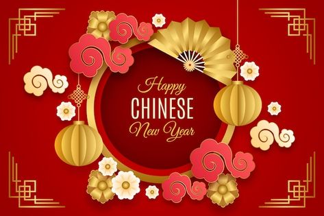 Paper style chinese new year background | Free Vector #Freepik #freevector #chinese-new-year #chinese-new-year-background #spring-festival #chinese-lunar-new-year Cny Design, Chinese Tree, Chinese New Year Background, Chinese New Year Card, Chinese New Year Greeting, New Year Background, New Year Banner, Lunar Year, Happy Lunar New Year