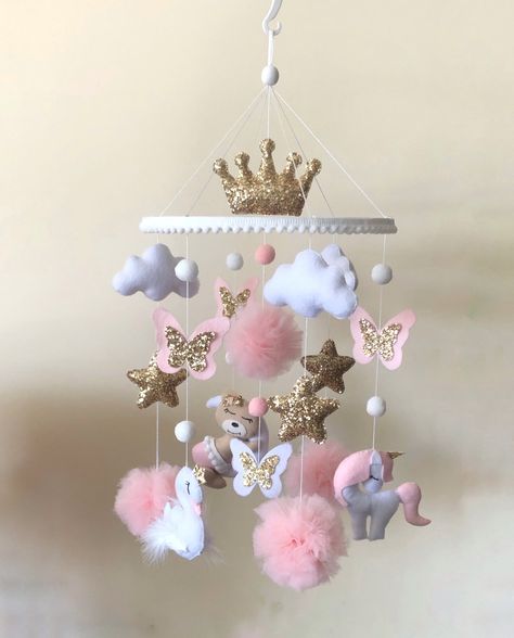 Pink Baby Mobile, Mobile Kids, Unicorn Mobile, Hanging Crib, Pink Mobile, Baby Wreath, Baby Storage, Unicorn Nursery