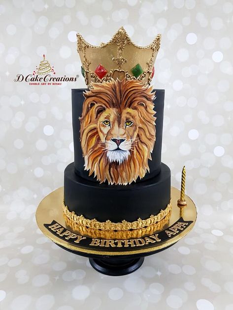 My Best Work Of Art Till Date, The Details Took Hours But The Outcome Was Pure Brilliance!! The Challenge In Creating The King of the Jungle Cake Completed And Worth Every Second Of Hard work. The The Edible Painting was created on a Fondant... Grandpa Birthday Cake, Cake Lion, Africa Cake, Lion Birthday Cake, Cat Cakes, Cake Design For Men, Cake For Boyfriend, Royal Cakes, Lion Birthday