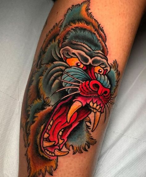 Mandrill Tattoo Mandrill Tattoo, Monkey Tattoos, Traditional Style Tattoo, Traditional Tattoo Sleeve, Mandrill, Traditional Tattoo Design, Baboon, Neo Traditional, Vintage Tattoo