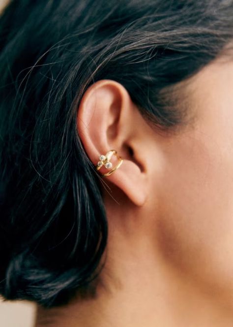 Gino Ear Cuff - Gold - Majority recycled brass - Sézane Gold Ear Cuff, Look After Yourself, Parisian Style, Ear Cuff, New Fashion, Cuff, Brass, Wardrobe, Van