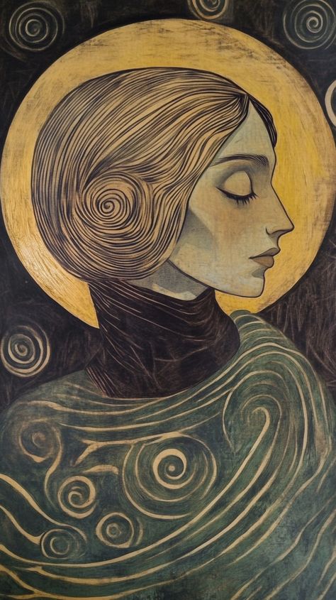 A captivating Gemini woman in the ethereal style of Jan Toorop, embodying duality and grace with intricate lines and whimsical, flowing forms. Ethereal Style, Flow Forming, Gemini Woman, Muse, Zodiac Signs, Signs