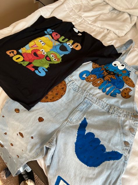 Cookie Monster Overalls, Cookie Monster Shirt, Toddler Birthday Outfit, Custom Cookie, Denim Art, Toddler Birthday, Themed Outfits, Custom Cookies, Cookie Monster