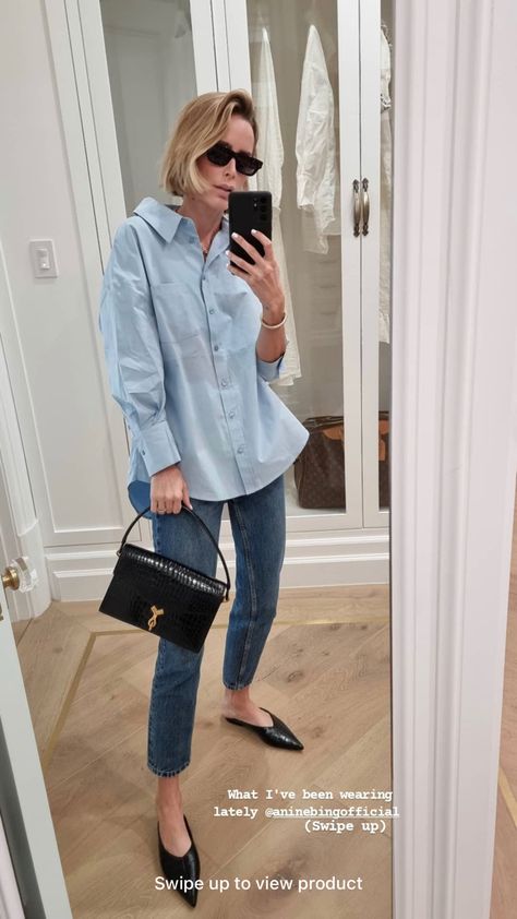 Annie Bing, Stylish Mom Outfits, Oversized Shirt Outfit, Outfit Inspiration Women, Autumn Fits, Stylish Mom, Instagram Music, Casual Chic Outfit, Anine Bing