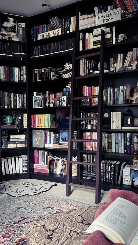 All posts • Instagram Gothic Home Library, Goth Bookshelf, Goth Library, Gothic Bookshelf, Gothic Bookshelves, Character Bedroom, Gothic Library, Nerd Room, Gothic Books